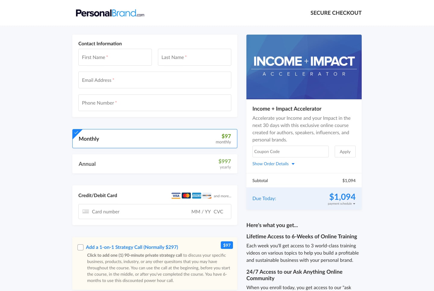Checkout preview on yourdomain.com/checkout